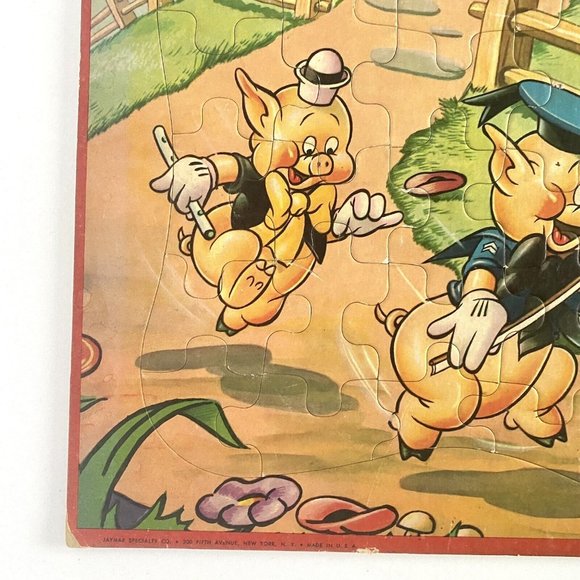 Jaymar Inlaid Puzzle Walt Disneys Three Little Pigs 2780-1-29 Vintage - Picture 3 of 6